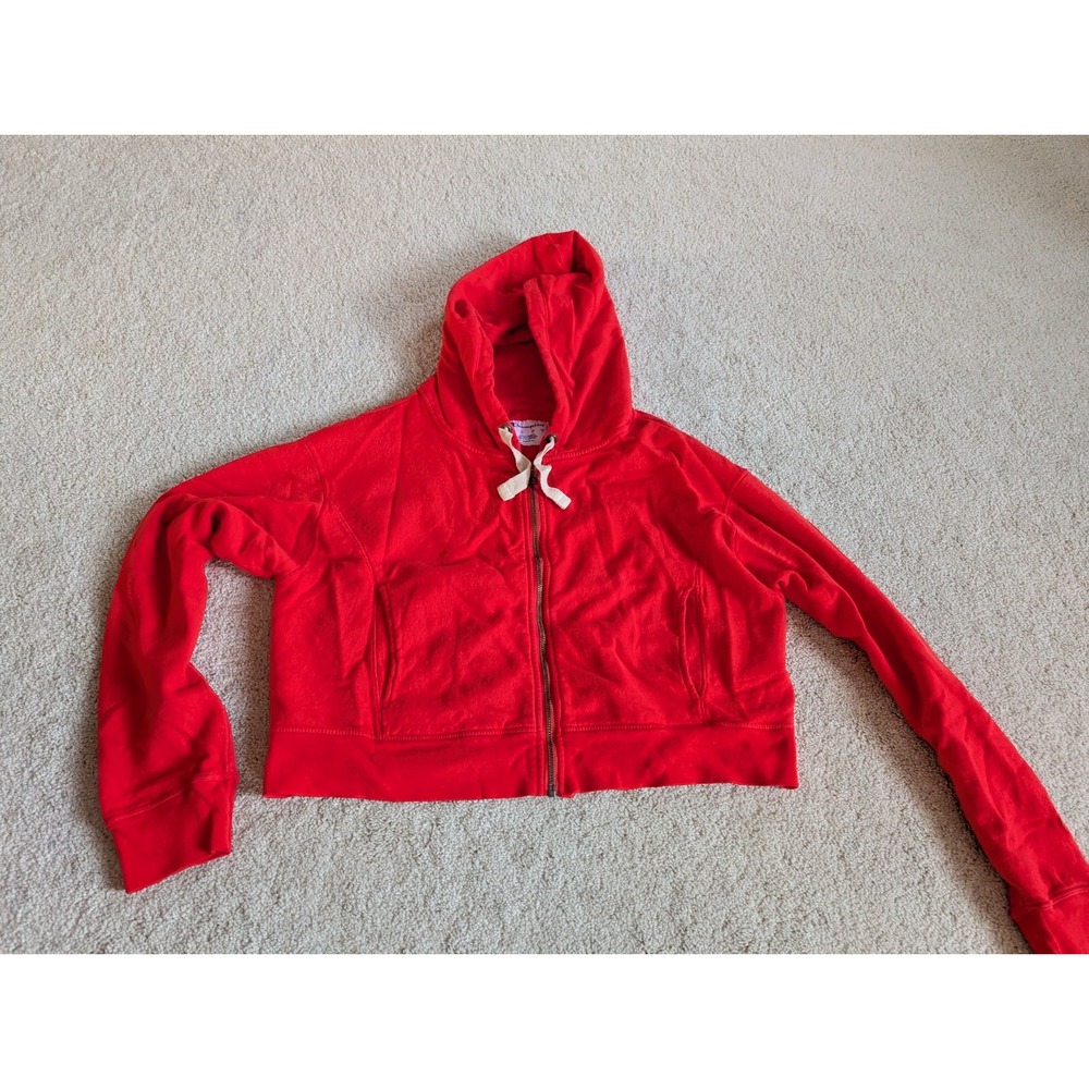 Women's Champion Vintage Wash Cropped Orange Full Zip Hoodie Large